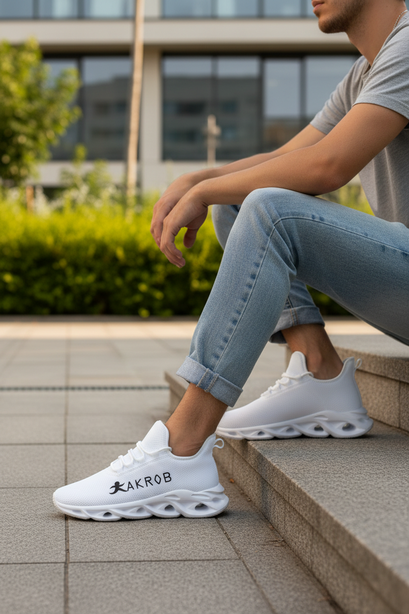 Akrob Stealth Wave – Sneaker Sportiva con Suola Ultra-Reattiva (Bianco/Nero)