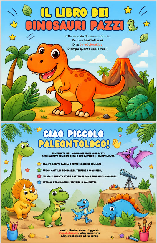 Dinosauri Pazzi: Album da Colorare con Storie e Diploma Finale