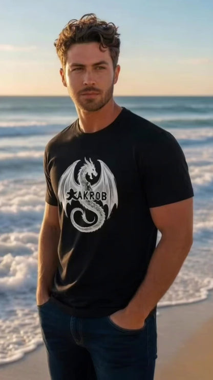T-shirt Uomo AKROB con Grafica Drago – 100% Cotone stampa DTG,Taglio Classico